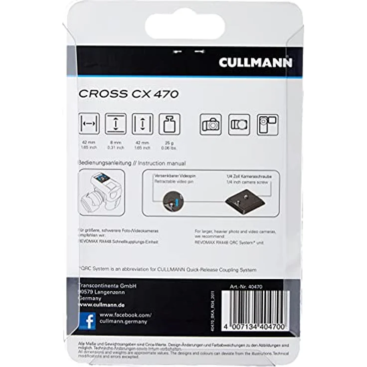 Cullmann Schnellkupplungsplatte 42mm (1-4 Zoll) Cross CX470 – Bild 5