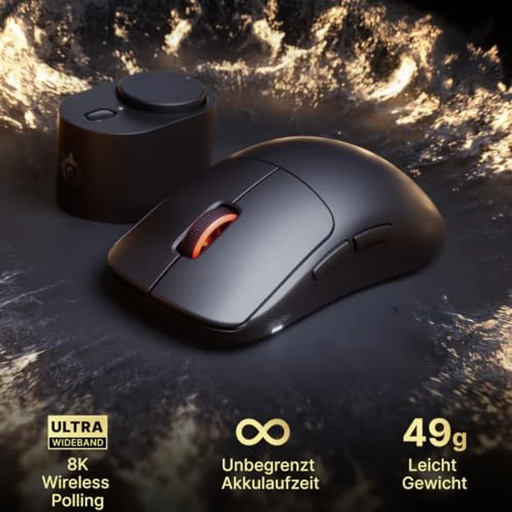SteelSeries Sensei Pro Mini Wireless, Symmetrische Gaming-Maus mit 8K-Polling, Ultra Wideband Technologie, Schwarz – Bild 2