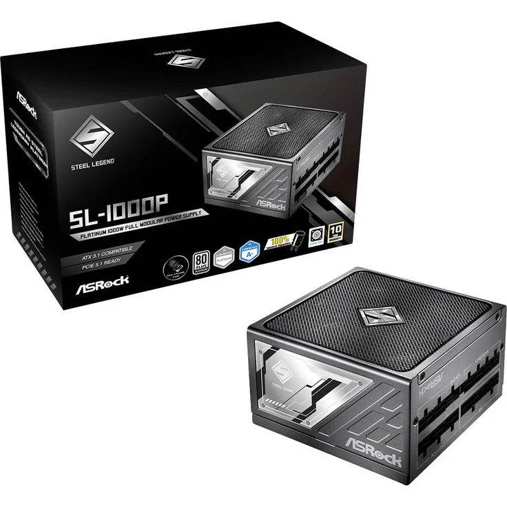 ASRock Steel Legend SL-1000P, 1000W ATX Netzteil mit 80 PLUS Platinum-Zertifizierung und voll-modularem Kabelmanagement
