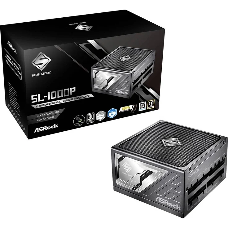 ASRock Steel Legend SL-1000P, 1000W ATX Netzteil mit 80 PLUS Platinum-Zertifizierung und voll-modularem Kabelmanagement