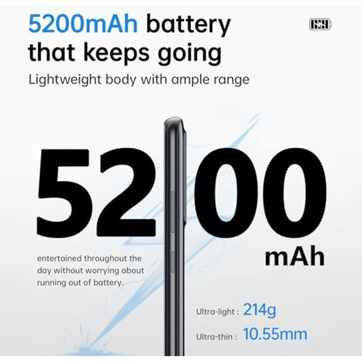 CUBOT Note 21(2023) Smartphone Android 13-6GB(12GB) RAM +128GB ROM Handy Ohne Vertrag, 50MP + 8MP Kamera, 6.56" HD+, 5200mAh Simlockfreie Handys, Dual SIM 4G, Octa Core/Face ID/GPS/BT5.0 - Schwarz – Bild 3