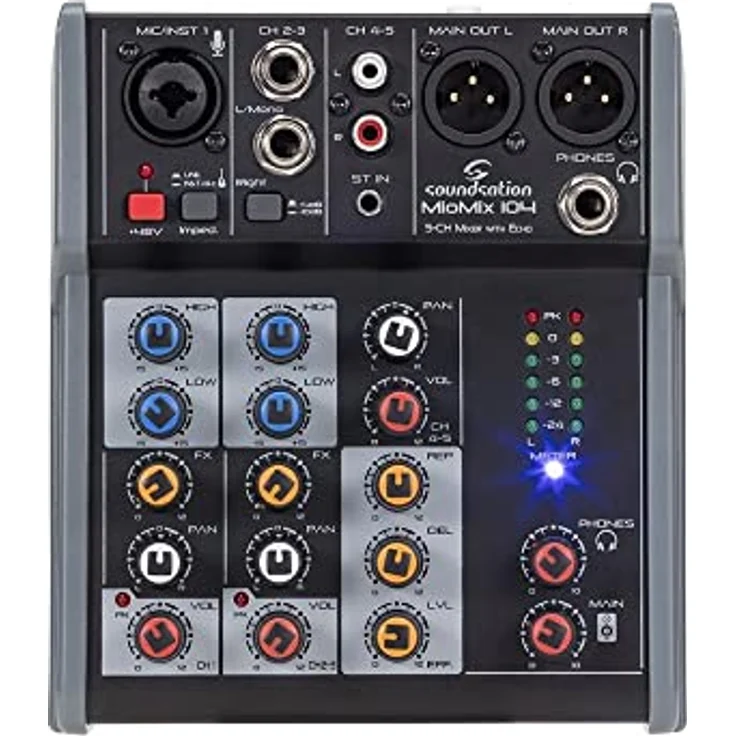 Soundsation MIOMIX 104 Professionelles 5-Kanal-Audio-Mischpult mit digitalem Echo-Effekt - ideal für Homerecording, Live-Gigs und Podcasting – Bild 2