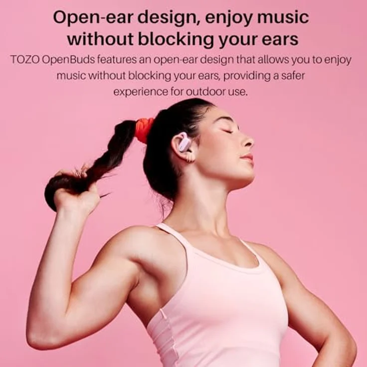 TOZO Open Buds Leichte Bluetooth Kopfhörer Kabellos 5.3 mit Mehrwinkelverstellung, Offenes Ohrdesign für langanhaltenden Komfort, Kristallklare Anrufe während der Fahrt, Rosa – Bild 3