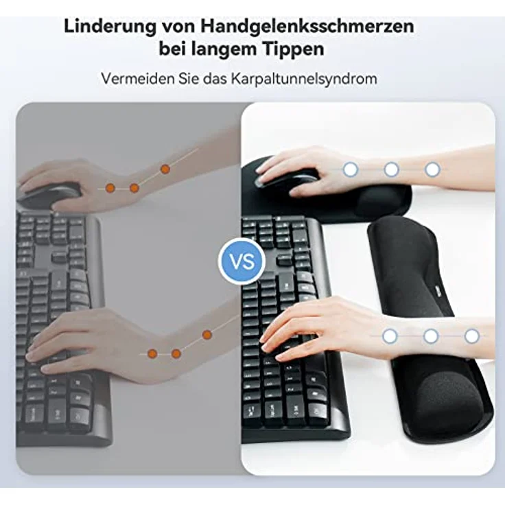 TeckNet Tastatur-Handballenauflage und Mauspad mit Handgelenkstütze, Memory-Schaumstoff-Set für Computer/Laptop/Mac, leicht für einfaches Tippen und Schmerzlinderung, ergonomisches Mauspad schwarz – Bild 3