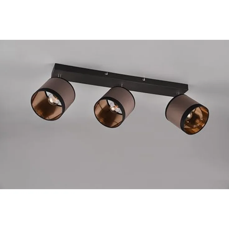 RL LIVE YOUR LIGHT Reality Leuchten Spotbalken Davos R81553041, Metall Schwarz matt, Schirme Stoff Taupe/Schwarz/goldfarbig, exkl. 3x E14 - Smarte Deckenbeleuchtung 3-flammig – Bild 4