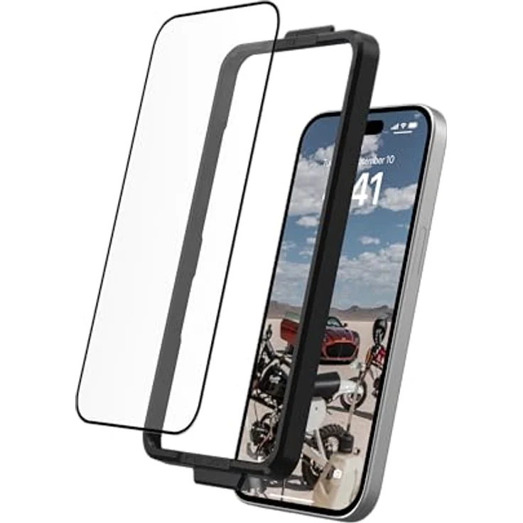 URBAN ARMOR GEAR PLUS Tempered Glass Displayschutzglas Apple iPhone 15 [9H zweifach gehärtetes Glas, Anti-Fingerabdruck, Inkl. Montagekit, 0,33mm dünn, Ultra klar] – Bild 3
