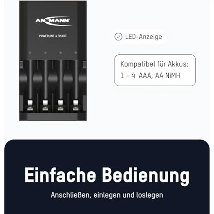 ANSMANN Batterieladegerät für 4x NiMH AA-AAA Akkus & wiederaufladbare Batterien - Automatik Akku Ladegerät mit Repair-Modus für Akkubatterien - Powerline 4 Smart Batterie Ladegerät – Bild 3