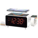 Dual Wireless Charging Radiowecker mit Bluetooth Lautsprecher, FM Radio, Zwei USB Port, Dual Alarm, Snooze, Nachtlicht, Auto manuelle Dimmer Steuerung und 1.4" Orange Display iTOMA CKS209