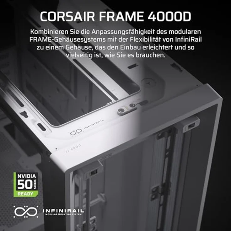 Corsair Frame 4000D Modulares Mid-Tower ATX PC-Gehäuse – Hoher Luftstrom, InfiniRail™ Ventilator-Montagesystem, ASUS BTF, MSI Project Zero, Gigabyte Project Stealth – Weiß – Bild 2