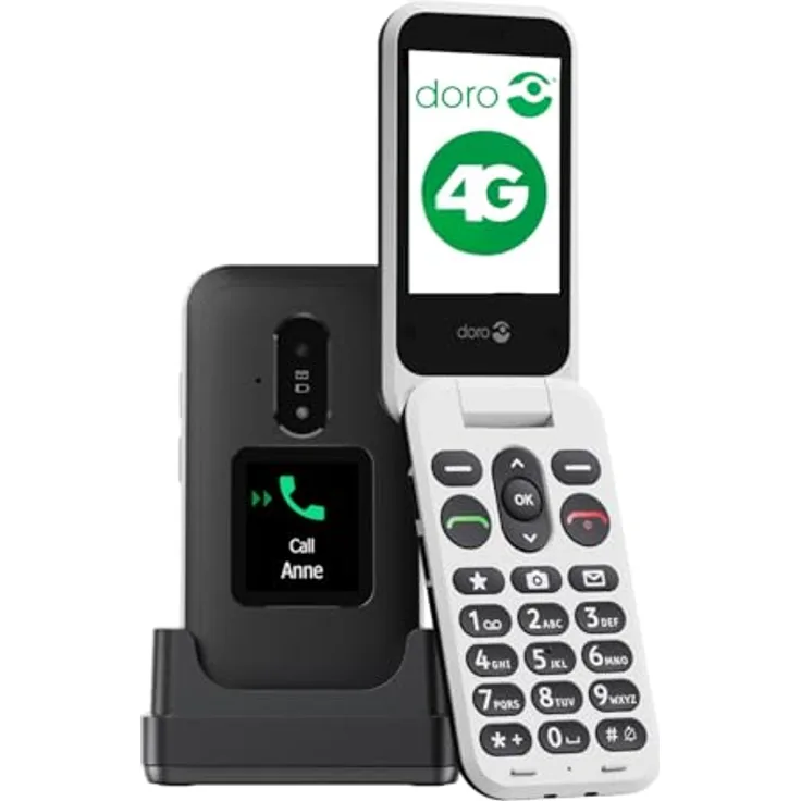 Doro Leva E30 4G Smartphone, Klappgehäuse, 2.8 Zoll Display, 0.3 MP Kamera, Single SIM, Schwarz-Weiß