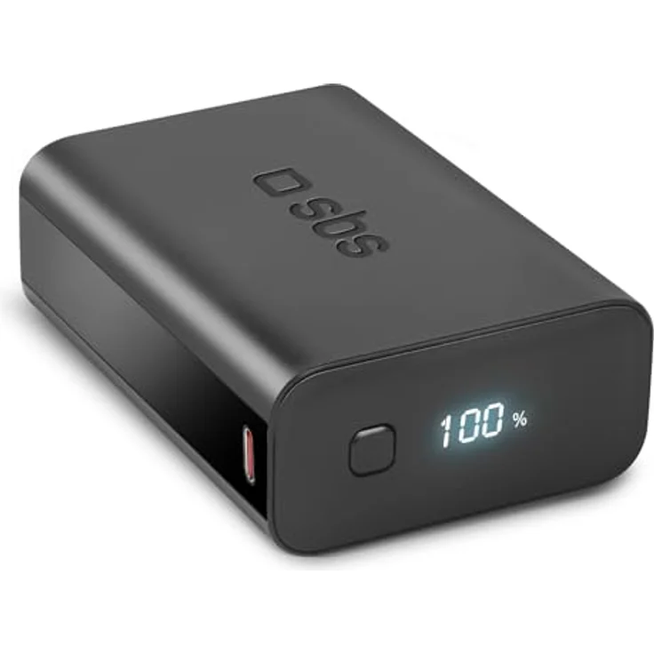 SBS Power Bank (20000 mAh, 20 W, 77 Wh), Powerbank mit ultraschneller Ladefunktion, Schwarz – Bild 1