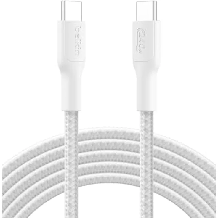Belkin Eco USB-C auf USB-C Kabel, 3 m, 240 W, flexibles Schnellladekabel in Weiß für iPhone 16, Galaxy S25, Pixel 9, MacBook, iPad Pro und mehr – USB 2.0