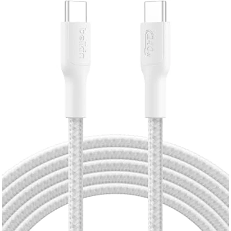 Belkin Eco USB-C auf USB-C Kabel, 3 m, 240 W, flexibles Schnellladekabel in Weiß für iPhone 16, Galaxy S25, Pixel 9, MacBook, iPad Pro und mehr – USB 2.0 – Bild 1