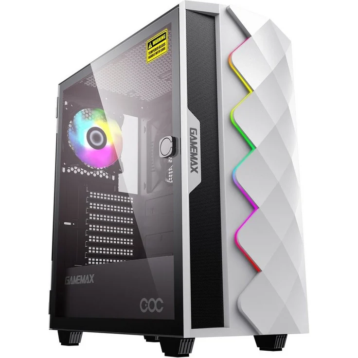 GAMEMAX Gaming-Gehäuse Diamond COC WT Midi-Tower weiß, mit gehärtetem Glas und inkl. 14cm Turbo COC Lüfter