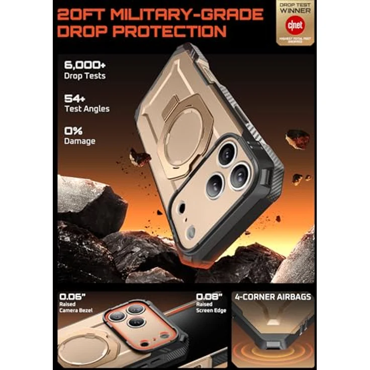 SUPCASE UBGrip Pro für iPhone 17 Pro, Robuste Hülle mit gehärtetem Glas-Displayschutz, kompatibel mit MagSafe, magnetisch, mit Ringhalter, 6.3 Zoll, Desert – Bild 3