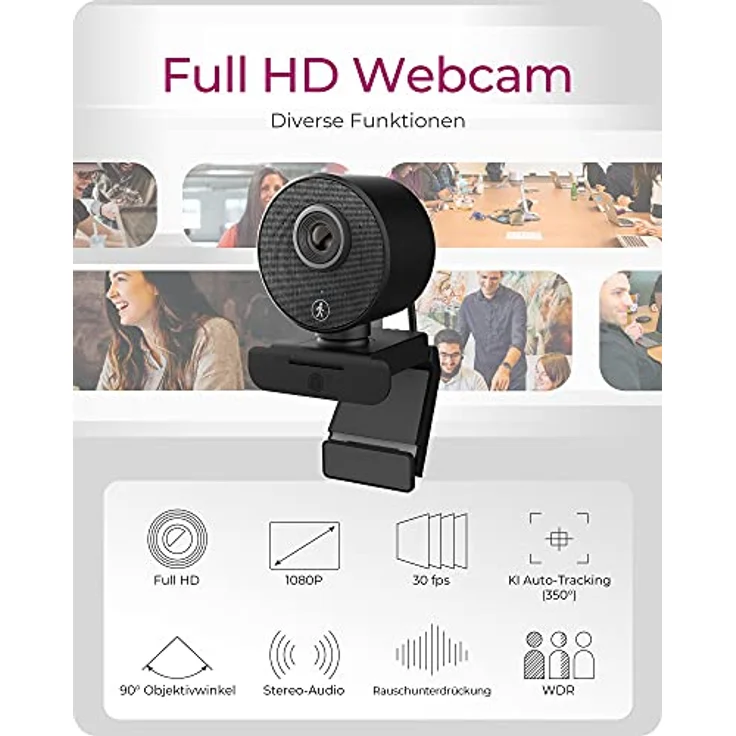ICY BOX Full-HD USB Webcam mit Mikrofon, Klemmfuß, HD-Autofokus, WDR IB-CAM501-HD – Bild 2