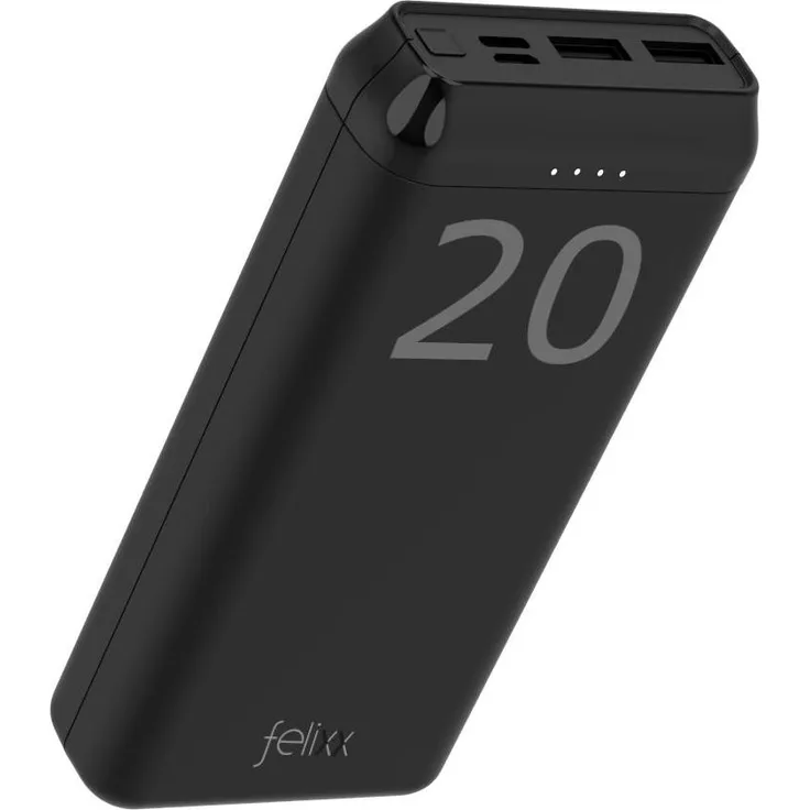 Felixx Powerbank Pro 20.000 mAh, externe Powerbank mit hoher Kapazität und USB-Anschlüssen