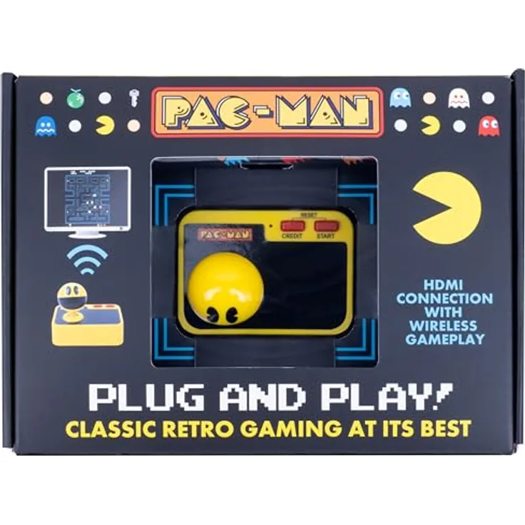 Fizz Creations PAC-MAN Plug and Play, HDMI Konsole mit kabellosem Controller und USB-C Anschluss