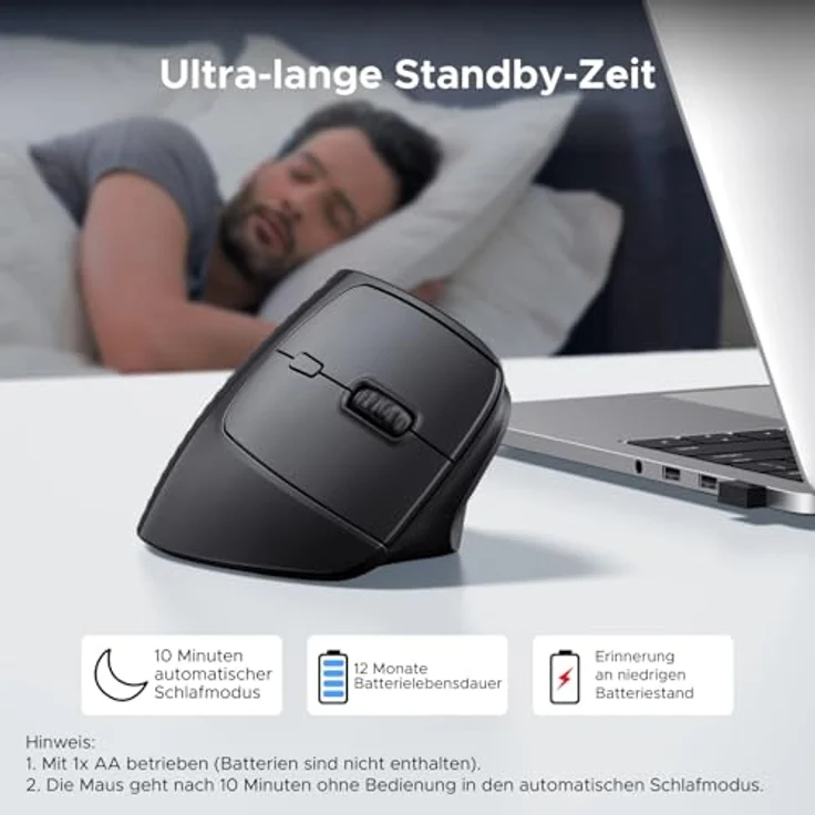 UGREEN Vertikale Ergonomische Maus, Kabellos 2.4G für Windows/Mac OS, 1000/1600/2000/4000 DPI, 6 Tasten, Schwarz – Bild 5