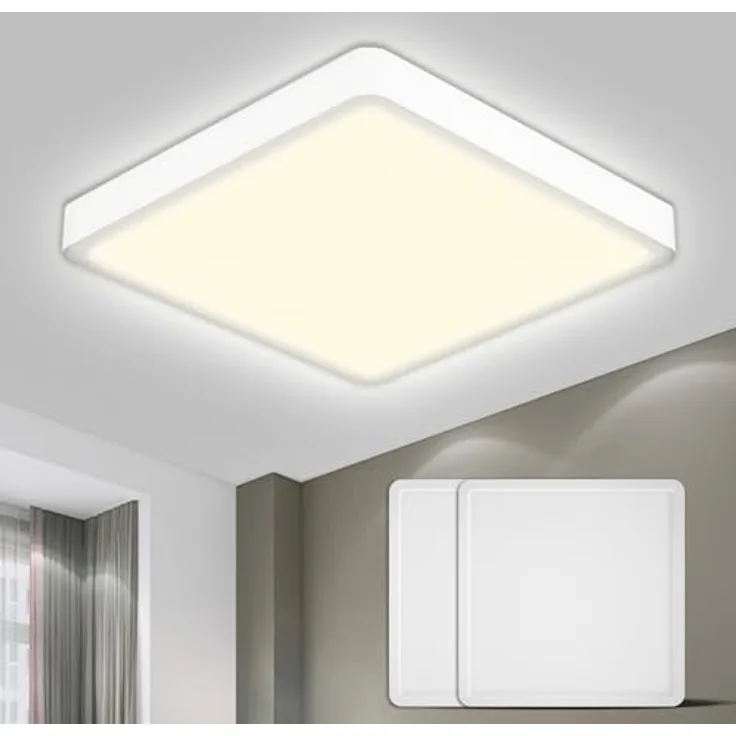 LQWELL® Deckenleuchte LED, IP44 Wasserfest Badlampe 18W 4000K 1600LM Dünn Quadrat Flach, Modern Schlicht Lampe für Wohnzimmer Badezimmer, Weiß 220 * 24mm