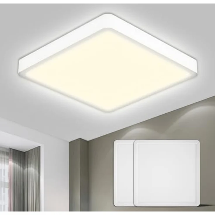 LQWELL® Deckenleuchte LED, IP44 Wasserfest Badlampe 18W 4000K 1600LM Dünn Quadrat Flach, Modern Schlicht Lampe für Wohnzimmer Badezimmer, Weiß 220 * 24mm – Bild 1
