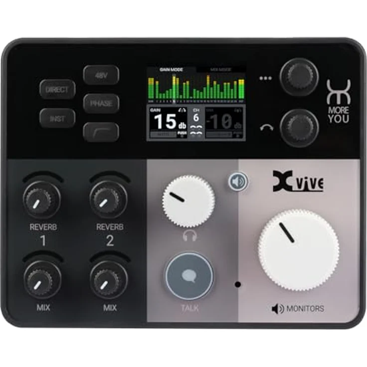 Xvive MOREYOU HUB, Erweiterbares USB-Audio-Interface mit 2x Mikrofon-/Instrumenteneingängen, ADAT-Erweiterung, Zero-Latency Monitoring und Farb-LCD-Display – Bild 2