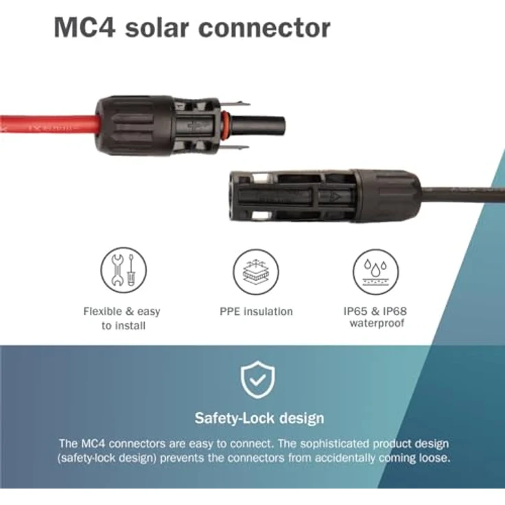 DIGITUS Solarkabel Verlängerungsset – 2 Kabel à 5 m – 6 mm² mit MC4-Stecker – IP65/68, UV-beständig und wetterfest – 1x Rot, 1x Schwarz – Bild 3