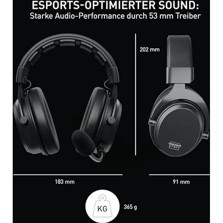 CHERRY XTRFY H3 Wireless Gaming-Headset, Esports-Optimierter Sound, Bluetooth & Low-Latency-USB, 3 EQ-Modi, Lange Akkulaufzeit, Bequeme Passform, Schwarz – Bild 2