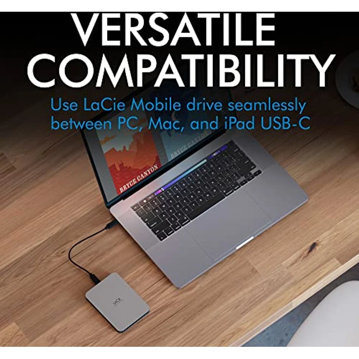 LaCie Mobile Drive, 5TB, External Hard Drive Portable - Moon Silver, USB-C 3.2, for PC and Mac, post-consumer recycled, with Adobe All Apps Plan (STLP5000400) – Bild 5