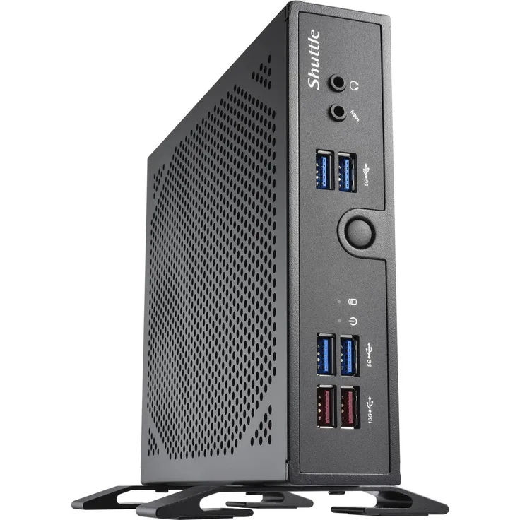 Shuttle XPC slim PC Barebone DS50U, 8 GB DDR5, lüfterlos, 1,3L, Intel Celeron 7305, zwei M.2-Steckplätze, robustes Metallgehäuse