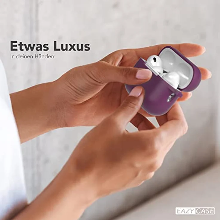 EAZY CASE Schutzhülle für AirPods Pro 2 Violett Silikon Case Stoßfest mit Karabiner als Schlüsselanhänger Antikratz Etui rutschfeste Silikonhülle für Airpod Pro 2. Generation in Lila – Bild 4