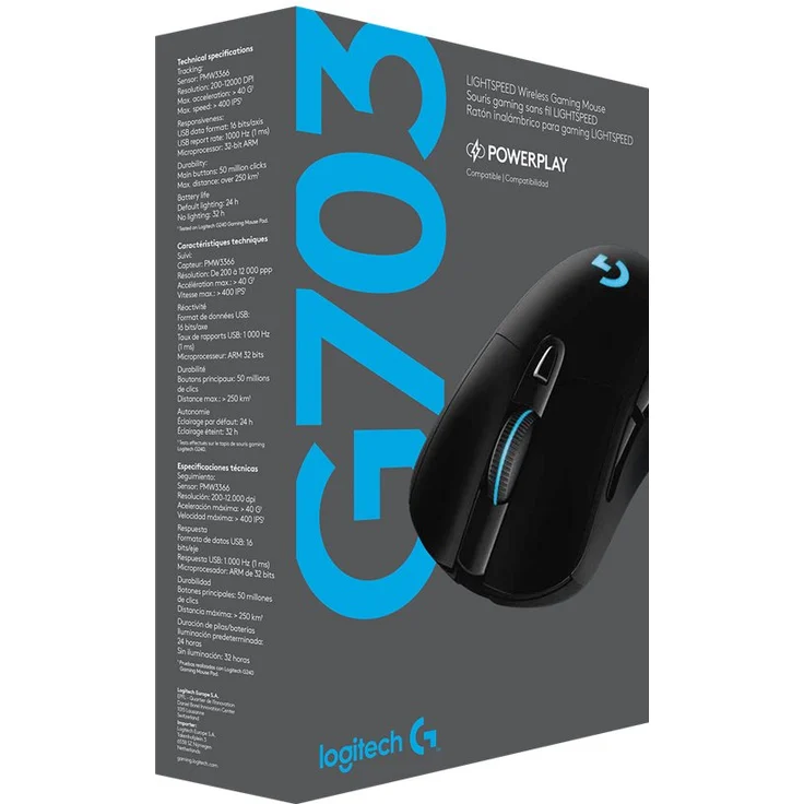 Logitech G703 LIGHTSPEED kabellose Gaming-Maus (mit HERO 16K-Sensor, LIGHTSYNC RGB, POWERPLAY-kompatibel, geringes Gewicht von 95 g + optionales 10-g-Gewicht, EU Verpackung, Westeuropa) – Bild 9