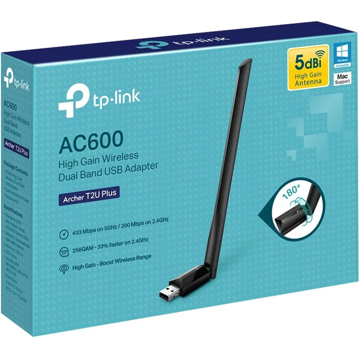 TP-Link Archer T2U Plus AC600 High Gain Dualband USB WLAN-Adapter mit 5dBi Antenne (bis zu 433 Mbit-s auf 5GHz und 200 Mbit-s auf 2,4GHz, Kompatibel mit Windows 10-8.1-8-7-XP und Mac OS X) – Bild 5