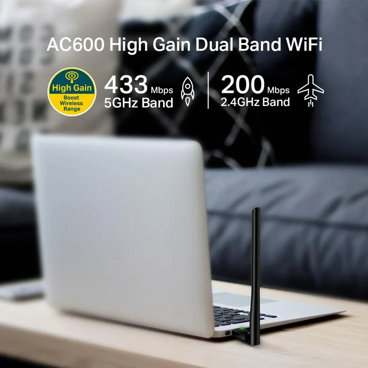 TP-Link Archer T2U Plus AC600 High Gain Dualband USB WLAN-Adapter mit 5dBi Antenne (bis zu 433 Mbit-s auf 5GHz und 200 Mbit-s auf 2,4GHz, Kompatibel mit Windows 10-8.1-8-7-XP und Mac OS X) – Bild 4