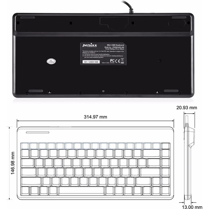 Perixx PERIBOARD-409 P, DE QWERTZ, Mini PS/2-Tastautur, 2 Hubs, schwarz (PERIBOARD-409 P) – Bild 5