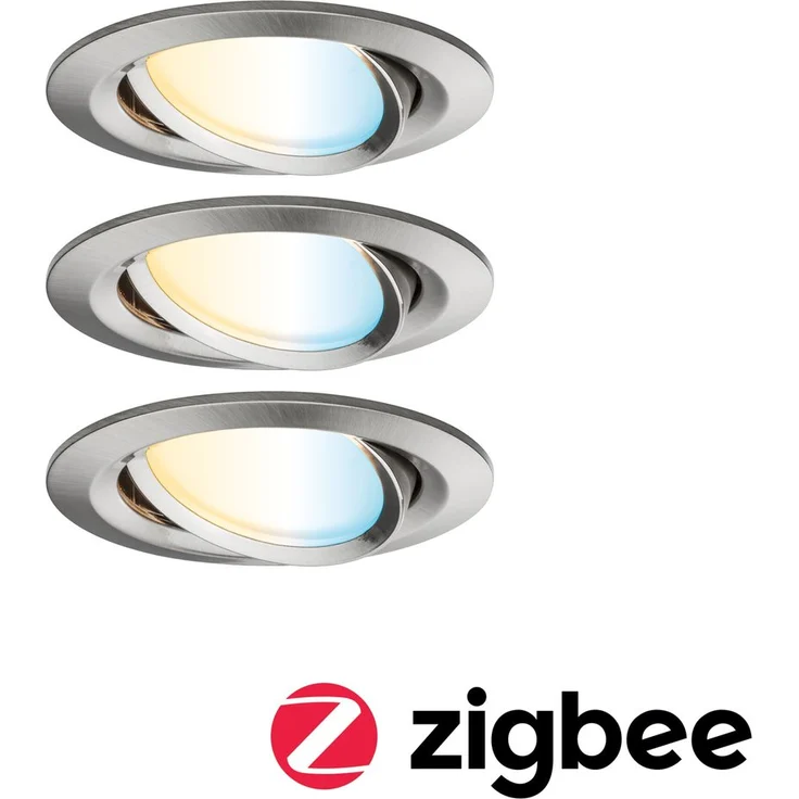 Paulmann 92962 Nova Plus LED Einbauleuchte SmartHome Zigbee Set rund schwenkbar incl. 3x6 Watt Tunable White dimmbar Einbaustrahler Eisen gebürstet Spot Alu Zink Einbaulampe 2700 K – Bild 3