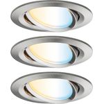 Paulmann 92962 Nova Plus LED Einbauleuchte SmartHome Zigbee Set rund schwenkbar incl. 3x6 Watt Tunable White dimmbar Einbaustrahler Eisen gebürstet Spot Alu Zink Einbaulampe 2700 K