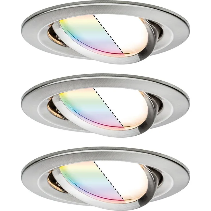 Paulmann Coin 92965 Nova Plus LED Einbauleuchte SmartHome Zigbee Set rund schwenkbar incl. 3x2,5 Watt RGBW dimmbar Einbaustrahler Eisen gebürstet Spot Alu Zink Einbaulampe 2700 K, 7.5 W