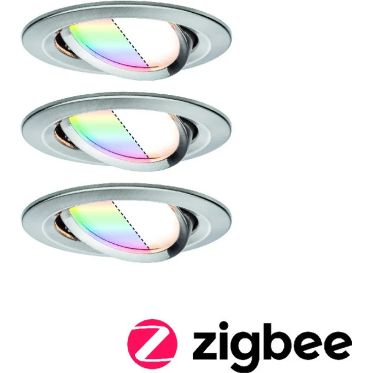 Paulmann Coin 92965 Nova Plus LED Einbauleuchte SmartHome Zigbee Set rund schwenkbar incl. 3x2,5 Watt RGBW dimmbar Einbaustrahler Eisen gebürstet Spot Alu Zink Einbaulampe 2700 K, 7.5 W – Bild 3