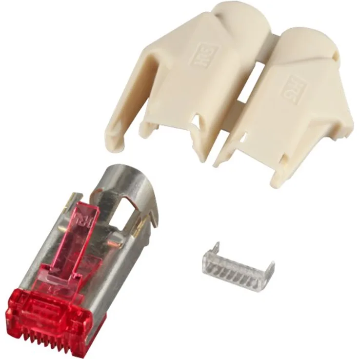 EFB-Elektronik GmbH RJ45-Hirose Stecker STP, TM21 beige, 100 Stück, 3 Elemente, Cat. 6, Channel Class E bis 250 MHz (Cat.6) für Litzen Geschirmte Ausführung Aderisolierung ca. 0.9 - 1.0 mm Kabeldurchmesser max. 6.6 mm Das Set besteht a