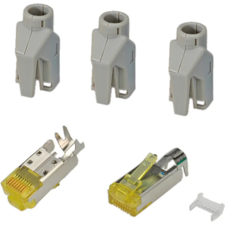 EFB-Elektronik GmbH RJ45-Hirose Stecker STP, TM31 hellgrau, 50 Stück, 3 Elemente, Cat.6A, Channel Class EA bis 500 MHz (Cat.6A) für Litzen Geschirmte Ausführung Aderisolierung ca. 0.9 - 1.0 mm Kabeldurchmesser max. 6.6 mm Das Set beste