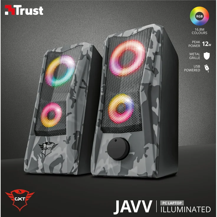 Trust GXT 606 Javv Gaming USB Lautsprecher (RGB-Beleuchtung, 12W, für PC und Laptop, 2.0 Boxen) - grau – Bild 5
