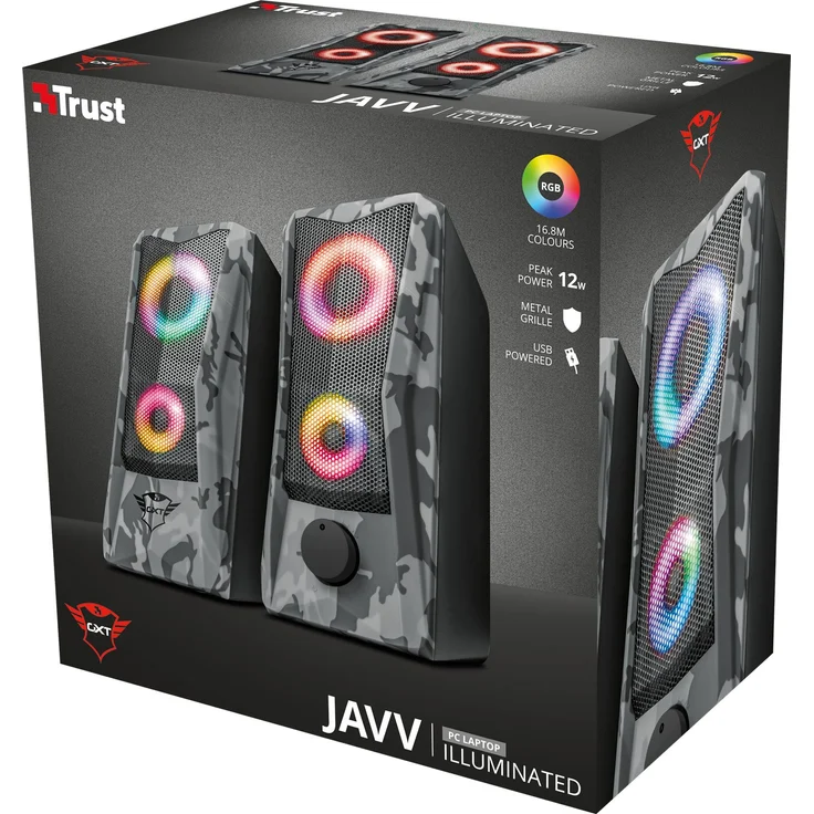 Trust GXT 606 Javv Gaming USB Lautsprecher (RGB-Beleuchtung, 12W, für PC und Laptop, 2.0 Boxen) - grau – Bild 6