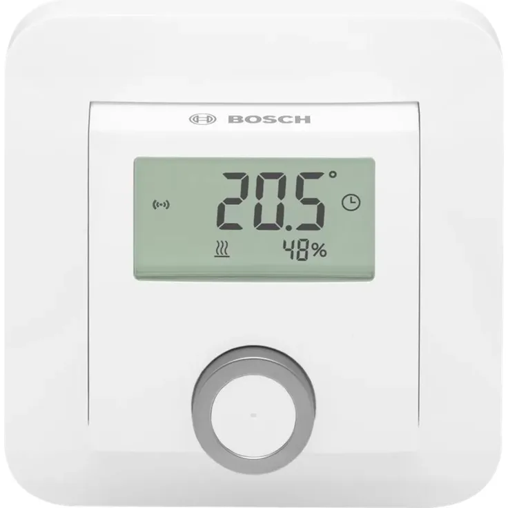 Bosch Smart Home Raumthermostat für Heizkörperthermostate, inklusive Feuchtigkeitsanzeige, kompatibel mit Google Assistant und Alexa, weiß (8750001259)