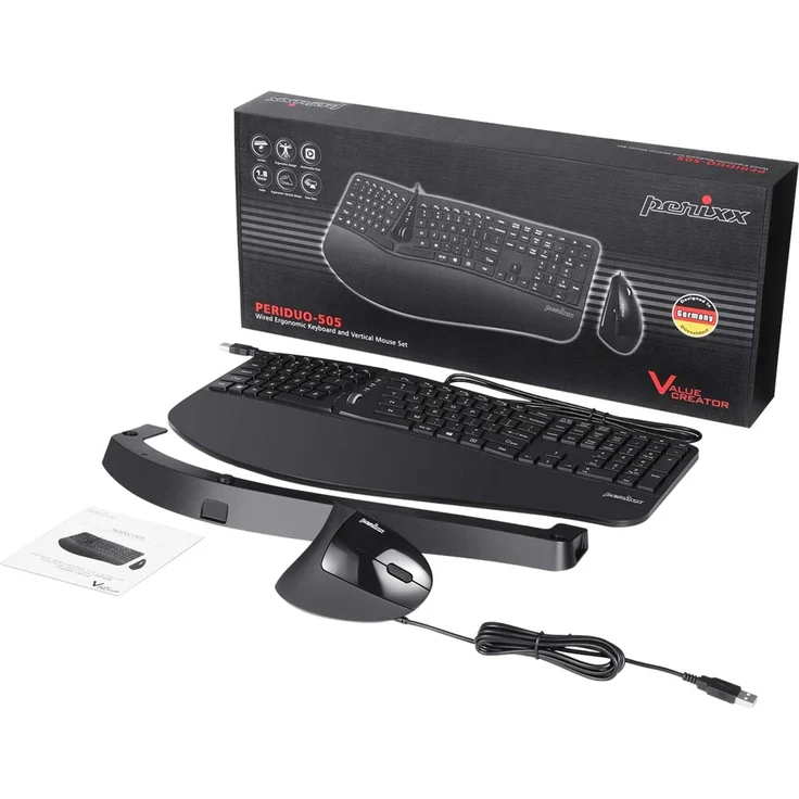 Perixx Periduo-505 - Tastatur-und-Maus-Set - mit Scroll-Rädchen - USB - QWERTZ - Deutsch - Schwarz (PERIDUO-505B) – Bild 2