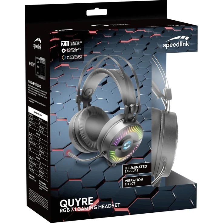 Speedlink QUYRE RGB 7.1 Gaming Headset individualisierbarer Sound RGB-Beleuchtung für PC-Notebook-Laptop, schwarz – Bild 4