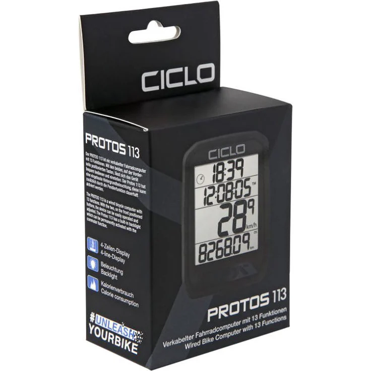 CICLO PROTOS 113 verkabelter Fahrradcomputer, in schwarz, mit 13 Funktionen – Bild 2