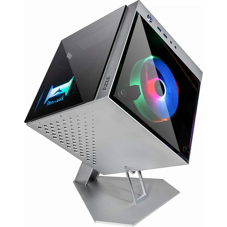AZZA Cube Mini 805 Cube-Gehäuse, silber/aluminium, Tempered Glass