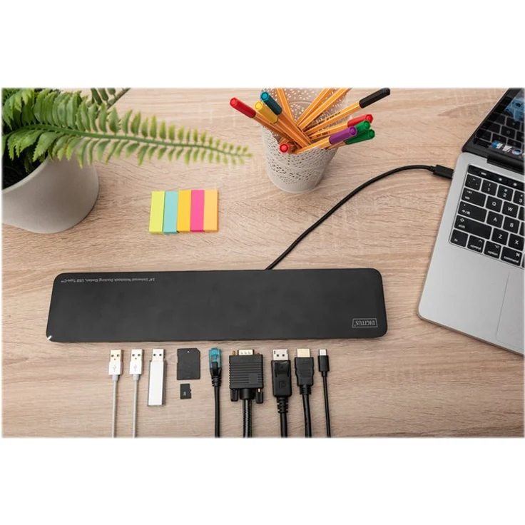 DIGITUS 14'' Multiport Docking-Station - USB-C Dock 14 Ports - DP HDMI VGA, RJ45, 5x USB, Ladeport, Cardreader - Schwarz – Bild 10
