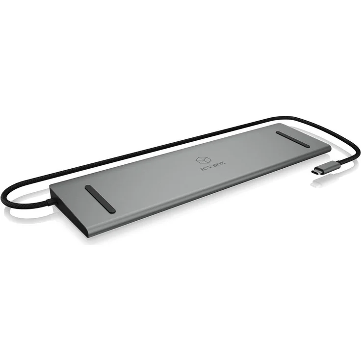 ICY BOX USB-C Docking Station für Windows, 2x HDMI, LAN, Power Delivery, USB 3.0 Hub, Kartenleser, Audio, Aluminium, Grau – Bild 11